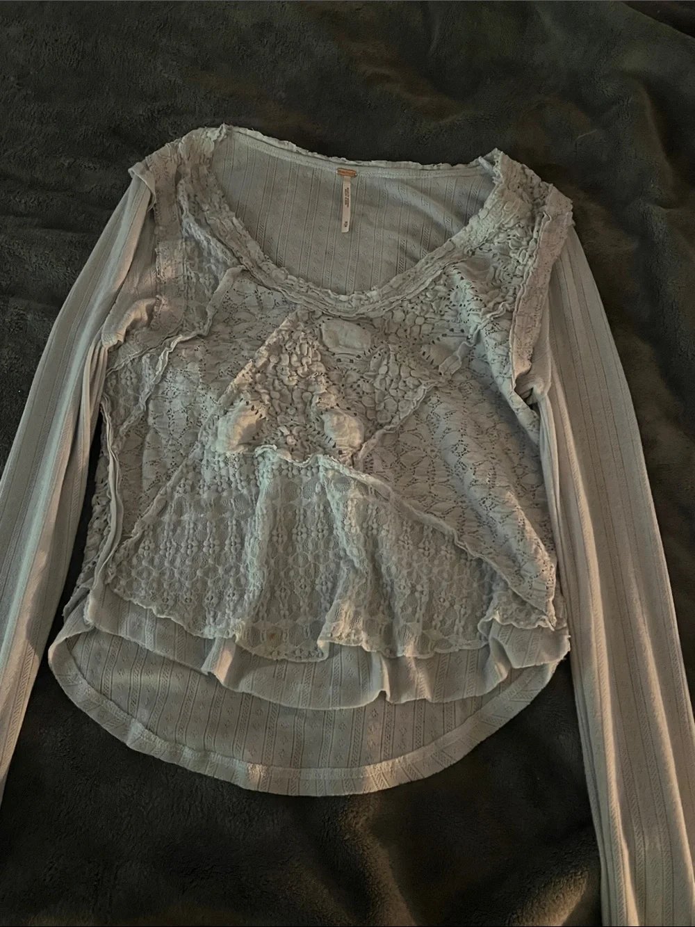 Free People Pale Blue Lace-Front Long Sleeve Top